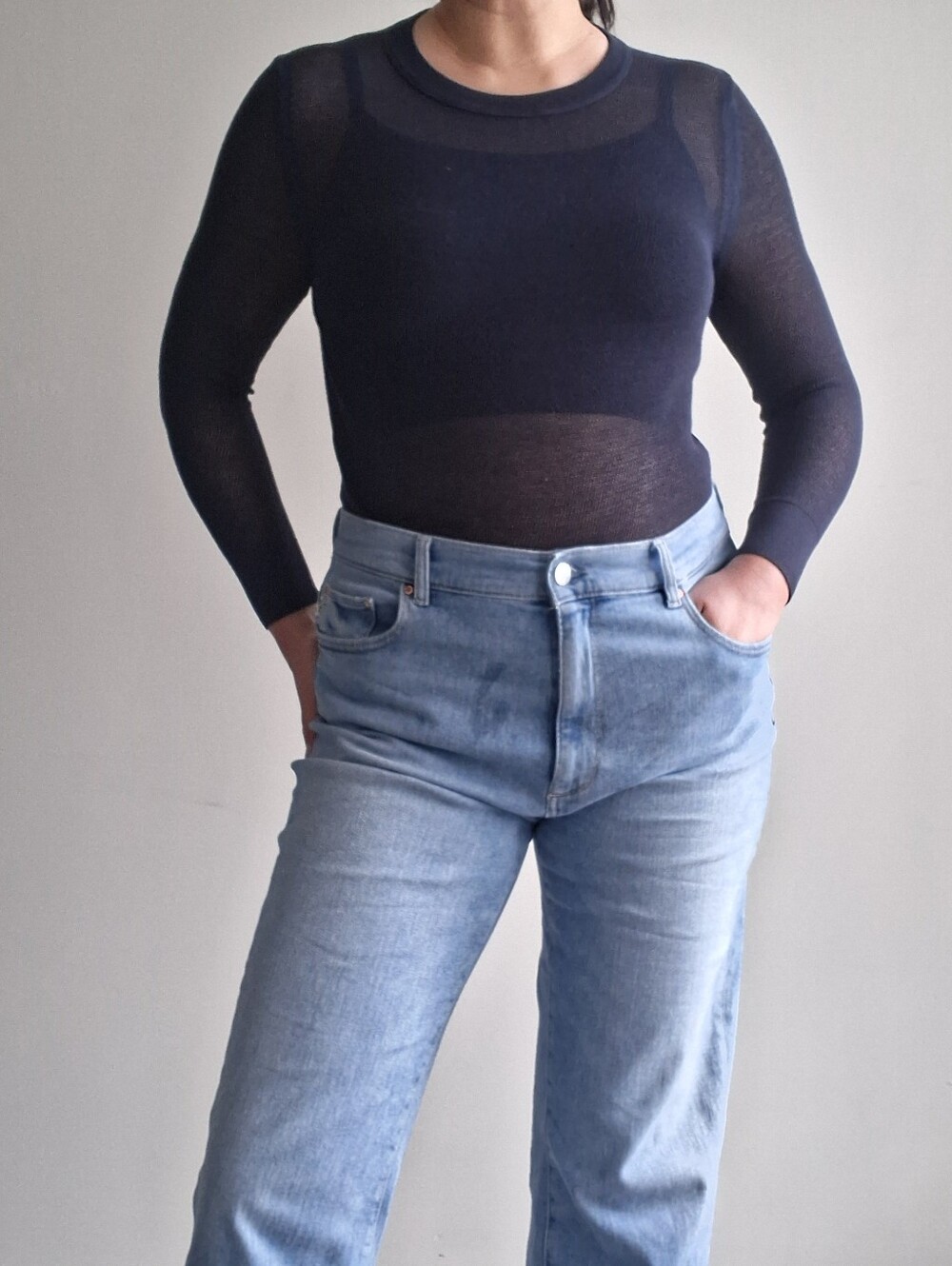 Aspesi 70% Silk 30% Cotton Mesh Sweater Tee EUC Size 42 Fits US 10